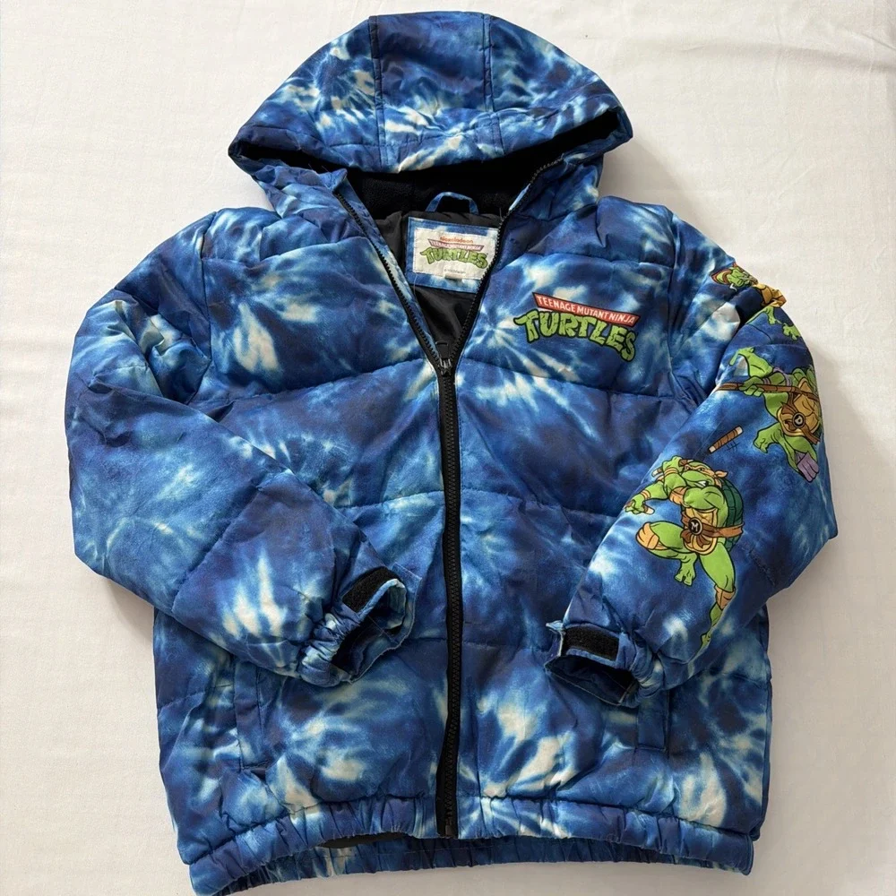 Teenage Mutant Ninja Turtles Blue Tie Dye Kids Hooded Coat Size 10/12 TMNT Outsi